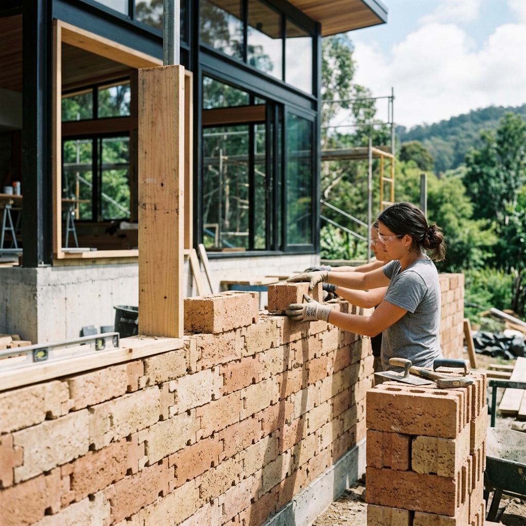 Mur construit avec l'Eco-Brique